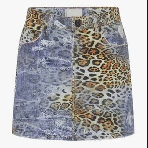 One Teaspoon Leoparty Leopard high waist denim mini skirt size 24